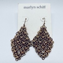 New Marilyn Schiff 2&quot; Pierced Earrings Gold Tone Mesh Diamond Shape Dangles - £14.23 GBP