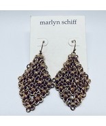 New Marilyn Schiff 2&quot; Pierced Earrings Gold Tone Mesh Diamond Shape Dangles - £14.19 GBP