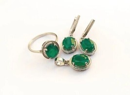 4Ct Oval Cut CZ Emerald Halo Pendant/Ring/ Earring Set 14K White Gold Finish 18 - £149.87 GBP