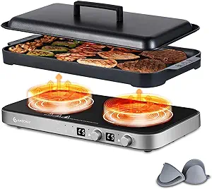 Double Induction Cooktop With Removable Iron Cast Griddle Pan Non-Stick,... - £260.86 GBP