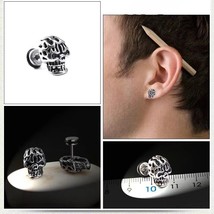 Mens Unisex Stainless Steel Skull Skeleton Stud Earrings Punk Gothic Jewelry - £7.90 GBP