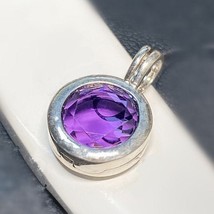 Sterling Silver Small Floating Locket Dangle with Faceted Synthetic Amethyst  - £23.81 GBP