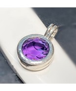 Sterling Silver Small Floating Locket Dangle with Faceted Synthetic Amet... - $29.80