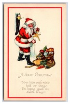 Santa Claus w Sack of Toys Stocking A Jolly Christmas UNP Unused DB Postcard H18 - £7.00 GBP