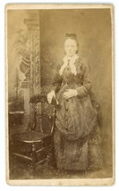 CIRCA 1880&#39;S CDV Woman In Beautiful Victorian Dress Standing Next To Chair - £7.44 GBP
