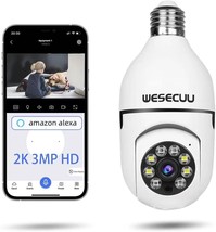Wesecuu Light Bulb Security Camera -5G&amp; 2.4Ghz Wifi 2K Security Cameras ... - £30.76 GBP