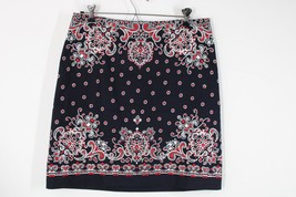 Talbots 10P Navy Blue Red Paisley Cotton Stretch Pencil Skirt - £21.94 GBP