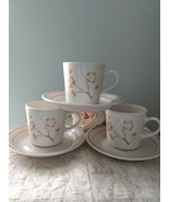 Set Of 3 Vintage Corning &quot;Blossom Beige&quot; Coffee Cups &amp; Saucers - £19.60 GBP