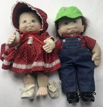Vintage Handmade Dolls Set Boy Girl EUC! Red Bonnet Hat Rare  - £113.79 GBP