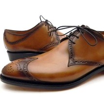 Brown Wing Tip Blucher Sterling Lace Up Brogue Leather Handmade Fashionable Shoe - £110.31 GBP