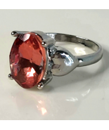 Faux Ruby Faceted Silver Tone Ring sz 9 - £6.82 GBP