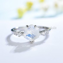 Nautral Rainbow Moonstone Gemstone Rings for Women 925 Sterling Silver Hexagon S - £40.57 GBP