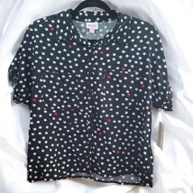 LuLaRoe Amy Shirt Womans Extra Small Botton Up Black White Red Stars Collared - $12.91