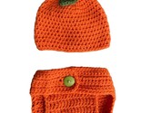 Newborn Baby Pumpkin Beanie and Diaper Cover Set-Hand Crochet-Holiday Ph... - $18.55