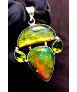 Multi Fire Labradorite Ammolite &amp; Peridot Gemstone Pendant, Handmade Pen... - €42,93 EUR