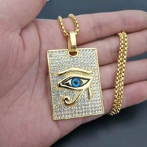 2CT Natural Moissanite &#39;&#39;Evil Eye&#39;&#39; Pendant Necklace 14K Yellow Gold Plated - £120.27 GBP