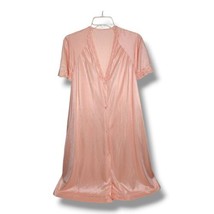 Vintage Lorraine Nightgown Slip Robe Pink Lace Sz M Lingerie Nylon Short Sleeve  - £18.34 GBP