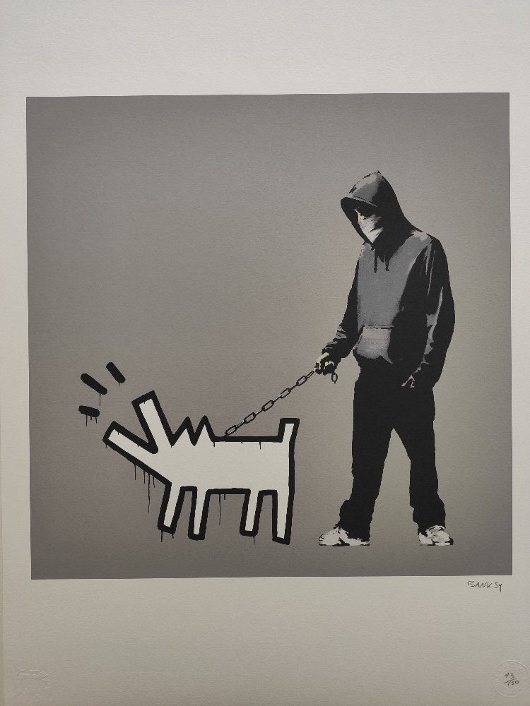 BANKSY Signed - Hoodie & Keith Haring Dog - Certificate (Banksy Art, top Banksy Wall Art, Banksy Litograph, Banksy Gift, Banksy Graffiti Art)