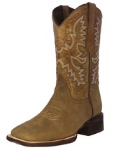Mens Western Cowboy Boots Sand Real Leather Classic Square Toe Botas Vaquero - £79.91 GBP