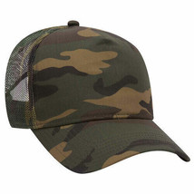 Dark Green/Brown Camouflage Trucker Hat 5 Panel Mid Crown Mesh Back 1dz 47-049 - £92.38 GBP