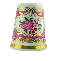 Thimble Sewing Hammersley Porcelain Bone China Rose and Gold Floral - $22.89