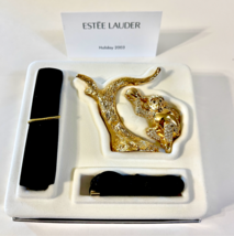 Estee Lauder Solid Perfume Compact Necklace Charming Monkey Beautiful Gold Tone - £100.55 GBP