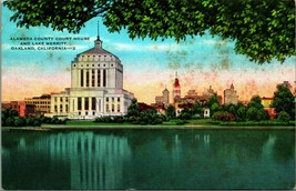 Alameda County Courthouse Lake Merrit Oakland California CA UNP Linen Postcard - £3.12 GBP