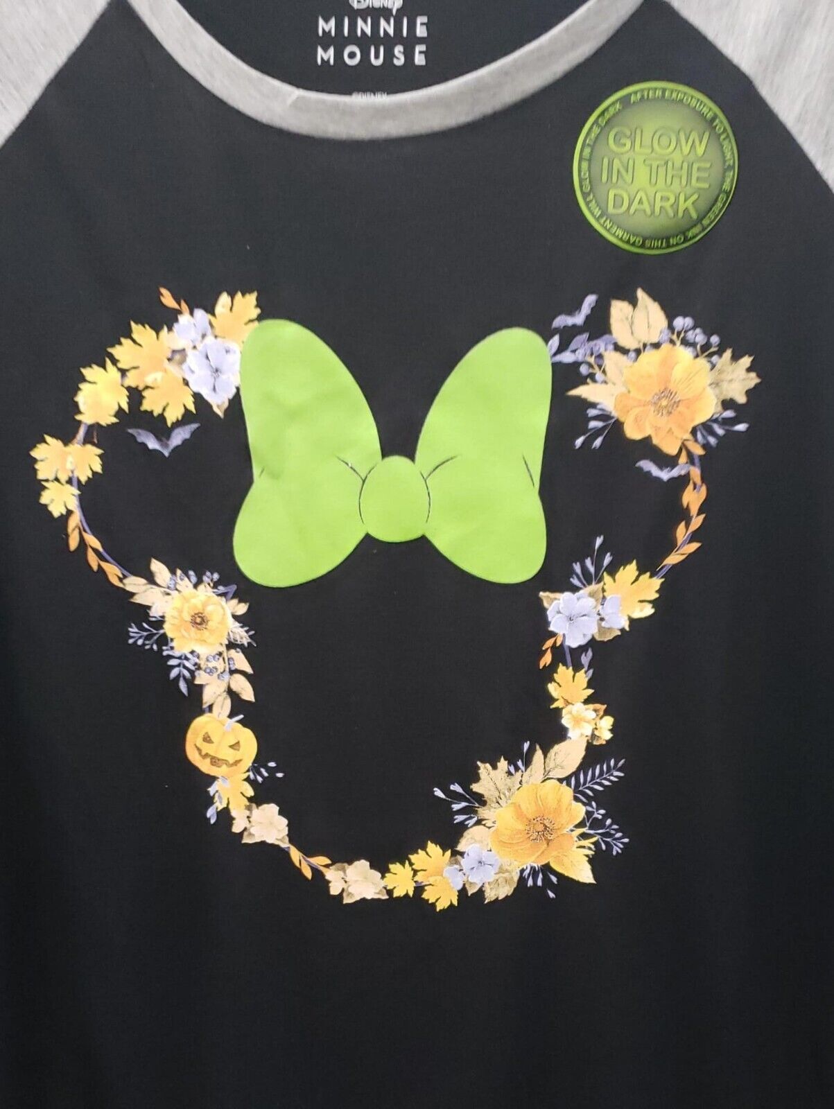 Disney Women's Minnie Mouse GLOW IN THE DARK Halloween Raglan Tee Multicolor XL Item image 2