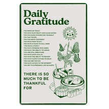 Daily Gratitude Inspirational Metal Tin Sign Green Boho Room Aesthetic Decoratio - £14.84 GBP