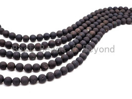 Natural Druzy Black Plated Agate - 6/8/10/12/14mm Round Smooth Beads - SKU#U121 - $6.00+