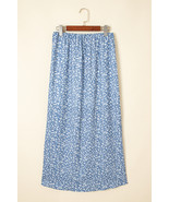 Sky Blue Boho Floral High Waist Long Skirt with Side Split - $249.94 MXN