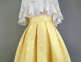 Yellow A-line Midi Pleated Skirt Outfit Spring Women Custom Plus Size Midi Skirt image 7