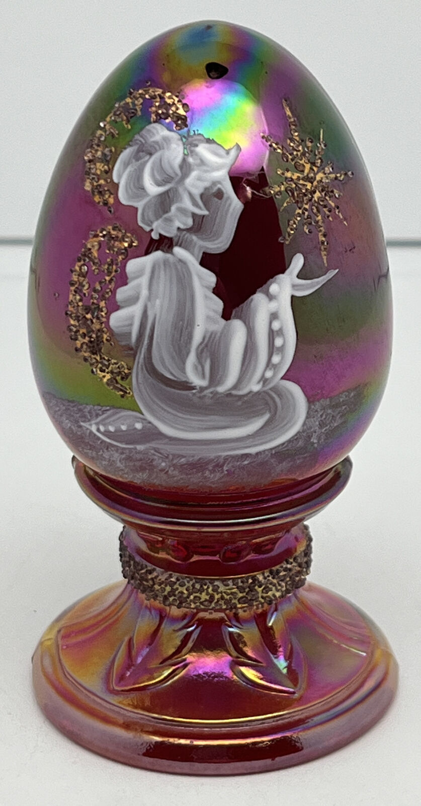 Fenton Handpainted Egg W/ Angel Christmas Figurine 1995 Signed LTD ED #2349/2500 - $42.03