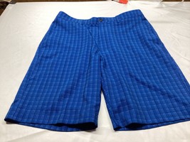 PGA Tour Shorts Mens Size 32 Blue check Golf  Polyester Chino Flat Front... - £8.52 GBP