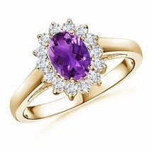 ANGARA Princess Diana Inspired Amethyst Ring with Diamond Halo - £1,025.48 GBP
