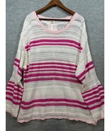 POL Womens Striped Sweater Pink White Sz M Open Knit Beachy - $25.62