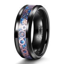 Tigrade 2021 New Black Tungsten Men Rings Blue and Gears Inlay Cool Design Rings - £18.57 GBP