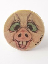 Vintage Hog Head Pig Face Button Pin Pinback Badge Anthropomorphic - £7.76 GBP