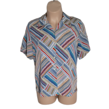 Allison Button Up Shirt  ~ Sz 16W ~ Red &amp; Blue ~ Short Sleeve ~ Stripe - £17.34 GBP