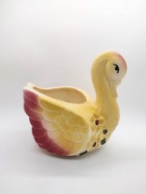 Pottery Floral Swan Planter Vintage Yellow Pink Handpainted Bird Decor READ - $14.20