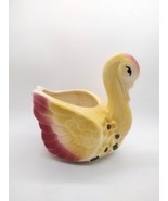 Pottery Floral Swan Planter Vintage Yellow Pink Handpainted Bird Decor READ - £11.22 GBP