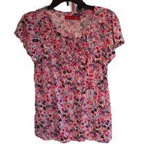 Elle Flower Embellished Tee Small Pink &amp; Blue Floral Print NWT - $9.60