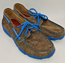 Twisted X driving moc leather blue bomber youth 5.5 women 7.5 excellent cod - $29.03