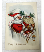 Postcard Christmas Greeting Santa Delivering Gifts In Car 1915 Antique Used - $12.00