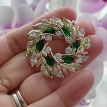 4Ct Marquise Cut Green Emerald/Diamond Women&#39;s Brooch Pin 925 Silver Gold Plated - $178.19