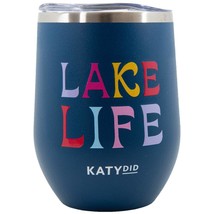 Navy Blue Lake Life Stainless Steel Insulated Wine Drink 12 oz Tumbler - £19.78 GBP