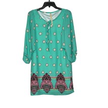 Uncle Frank Dress Size Small Turquoise White Yellow Floral 3/4 Sleeve Lined Boho - £21.86 GBP
