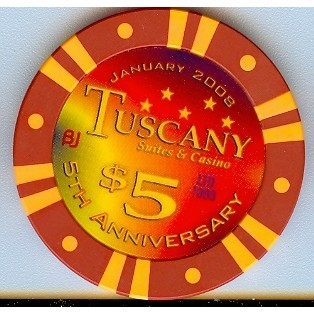 TUSCANY Suites & Casino Las Vegas 5th Anniversary Ltd Edtion 2008 $5 Casino Chip - $8.95