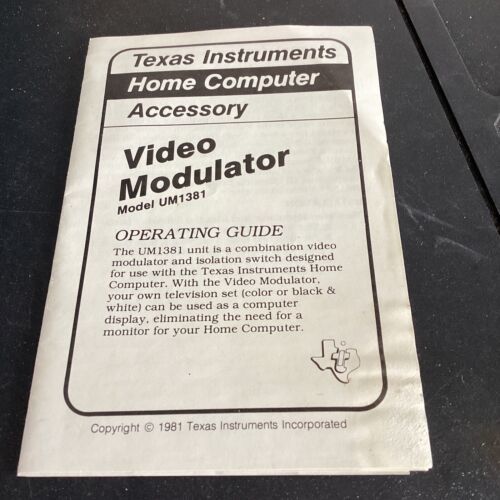Texas Instruments Home Computer Accessory Video Modulator UM1381 Manual ... - $4.46