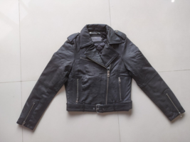 CALVIN KLEIN Women Leather Biker Jacket $450 FREE WORLDWIDE SHIPPING FAT... - $298.67